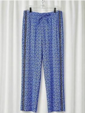 Talbots Mykonos Cobalt Blue White Geometric Medallion Print Pull On Casual Pants